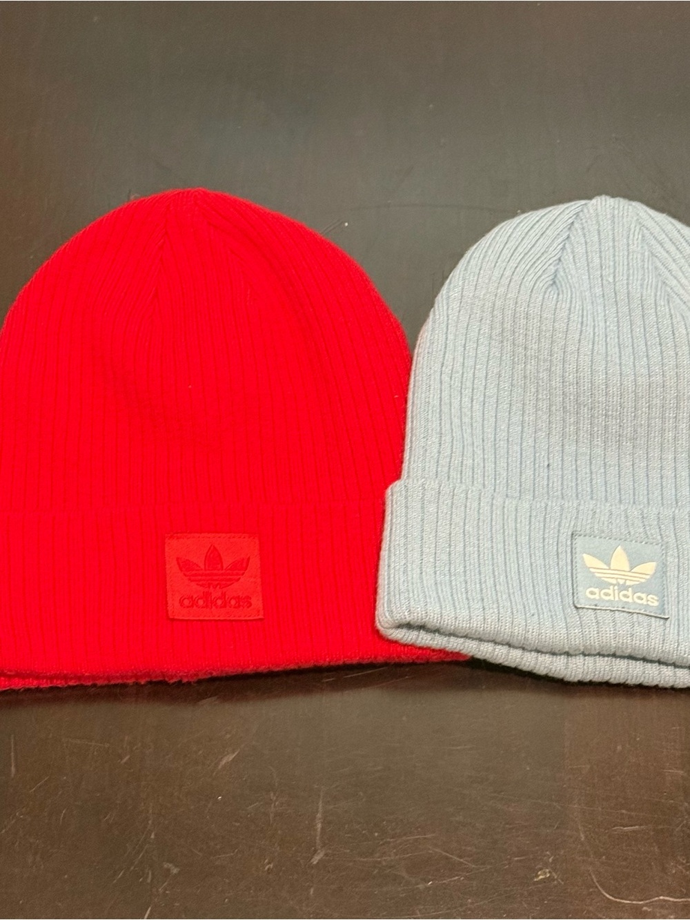 Adidas Ribbed Beanies - Red and Light Blue